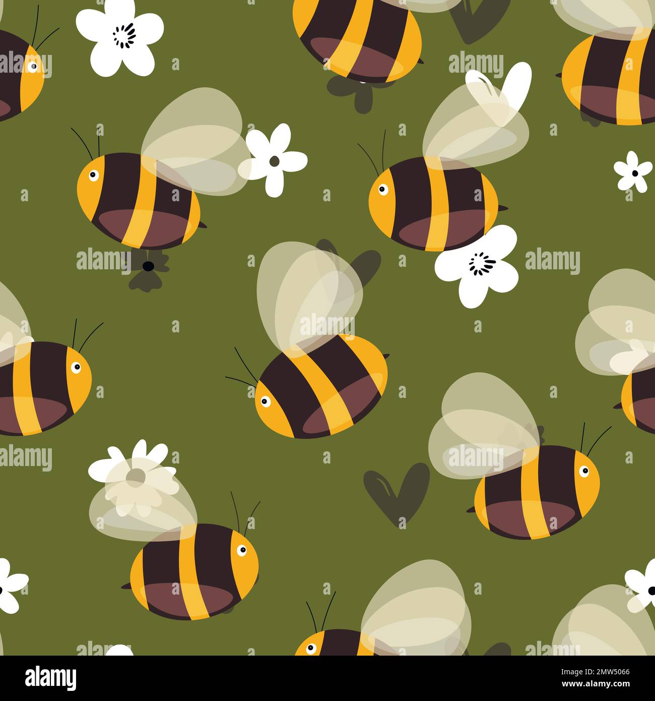 Seamless pattern with bees on floral background. Small wasp. Vector ...