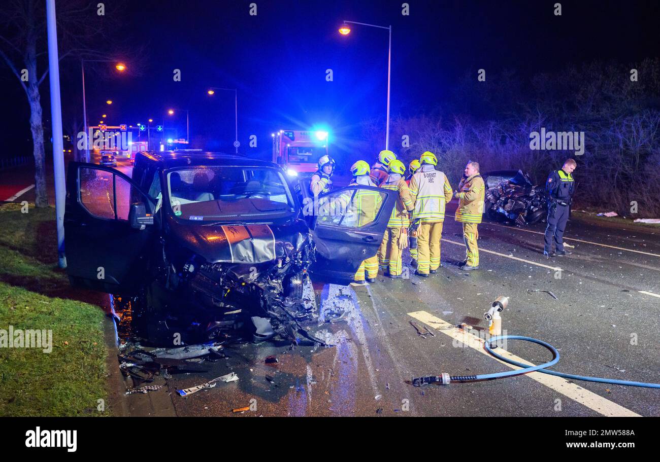 Hanover, Germany. 01st Feb, 2023. Firefighters and police officers from