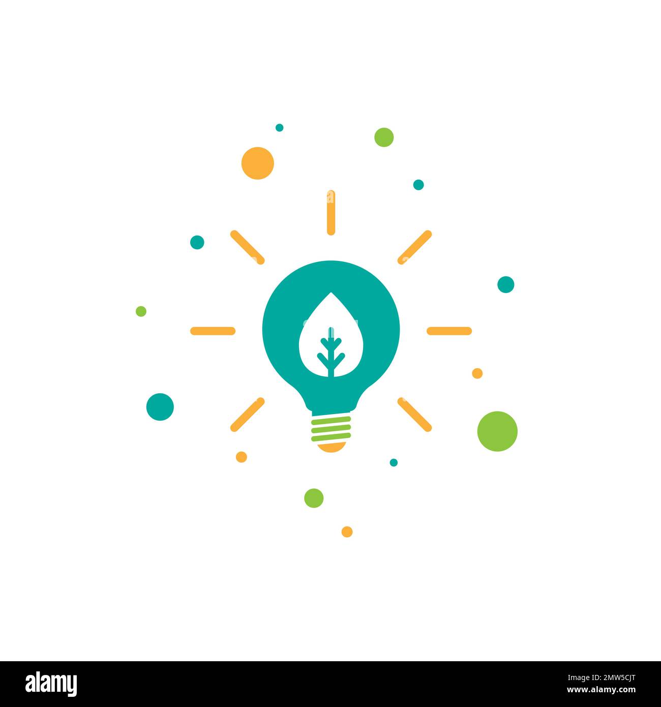 Blue shining electric light bulb with leaf. Isolated on White. Flat ...