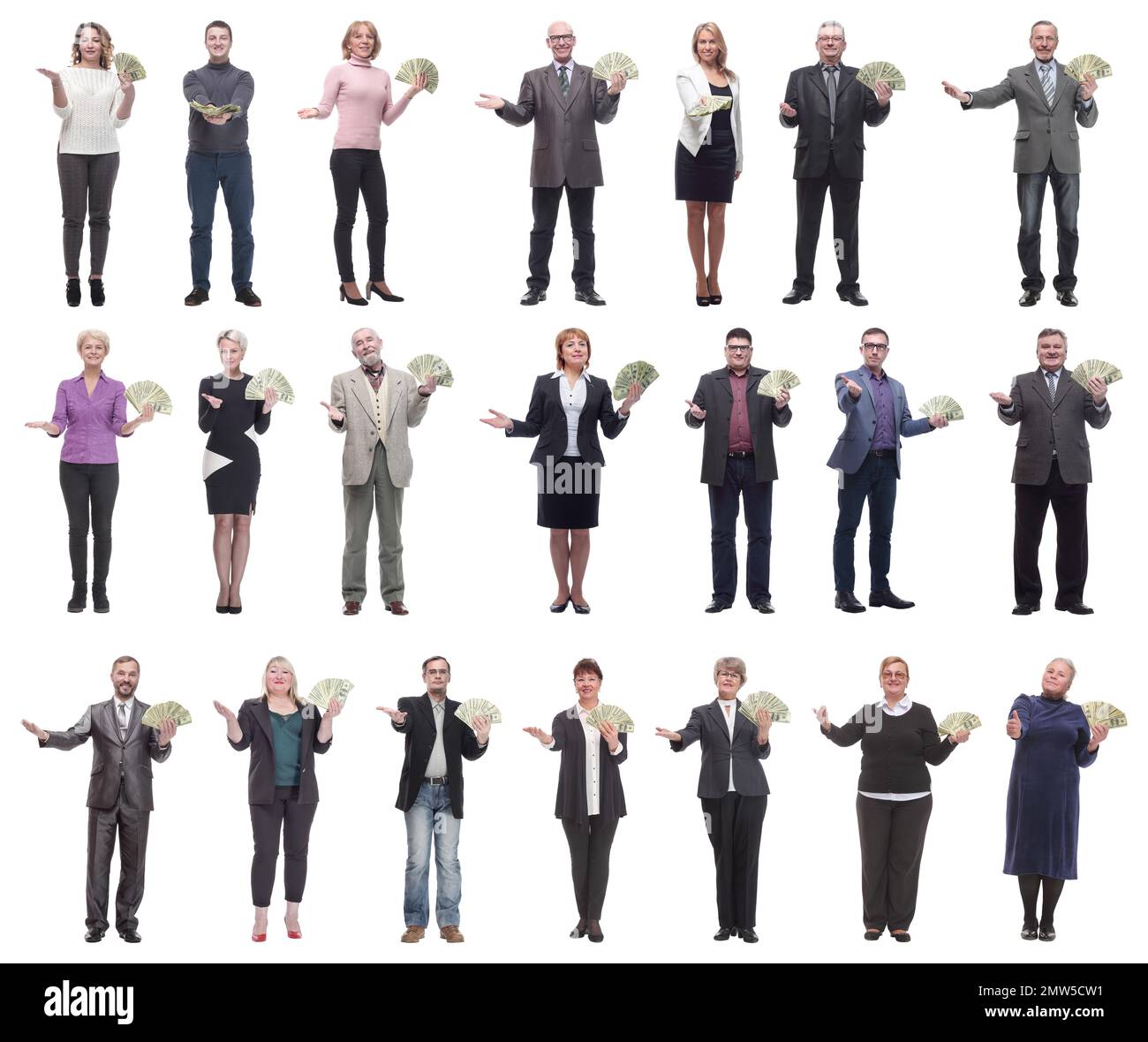 group of successful business people with money isolated Stock Photo - Alamy