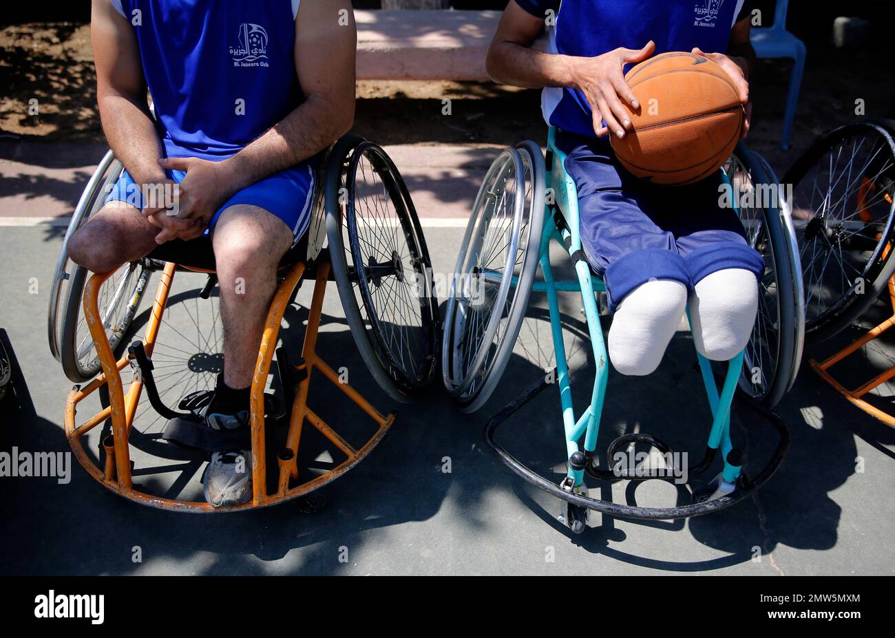 Injured Palestinians, who formed a wheelchair based basketball team