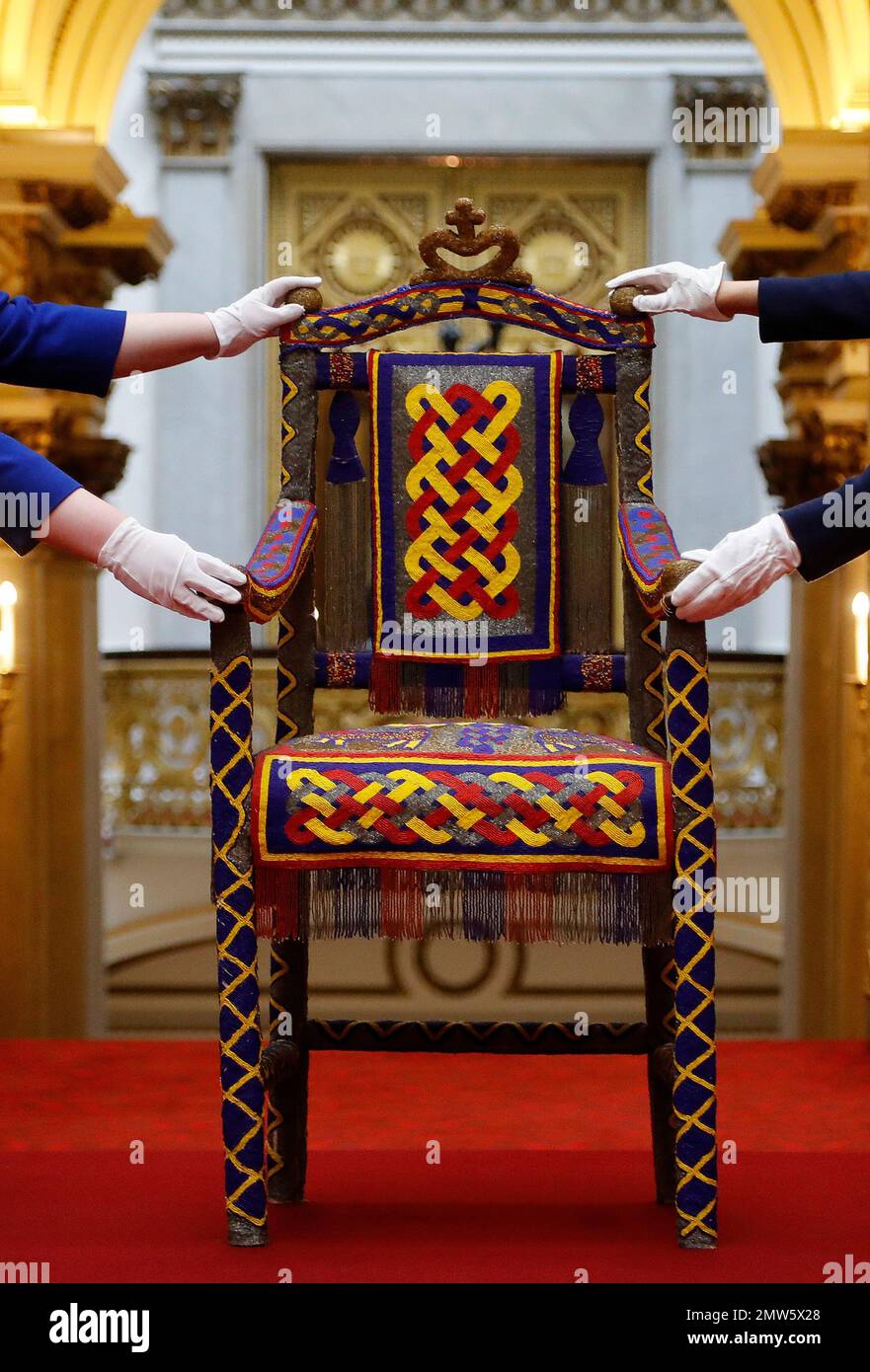 A beaded Yoruba throne presented to the Queen by the people of Nigeria