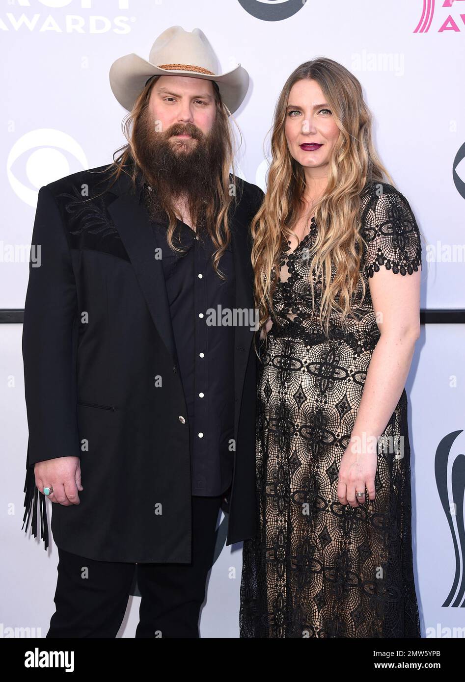Chris Stapleton, left, and Morgane Stapleton arrive at the 52nd annual