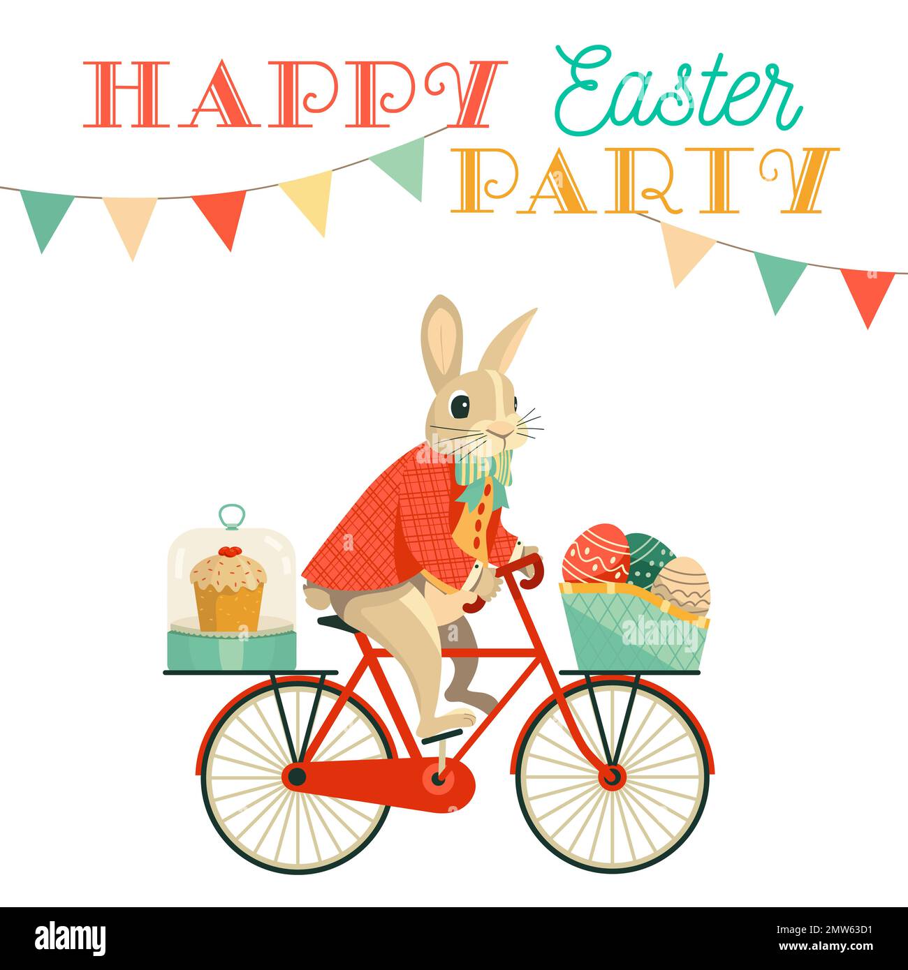 Funny Bunny deliver eggs and cake to Easter party Stock Vector Image & Art Alamy