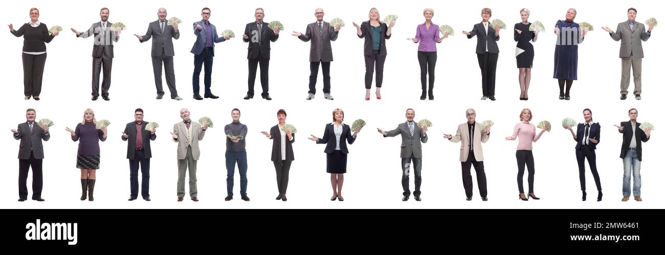 group of successful business people with money isolated Stock Photo - Alamy