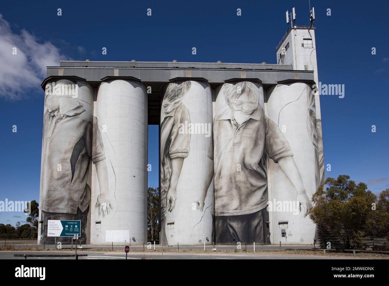 The murals on silos in Coonalpyn, South Australia. Stock Photo