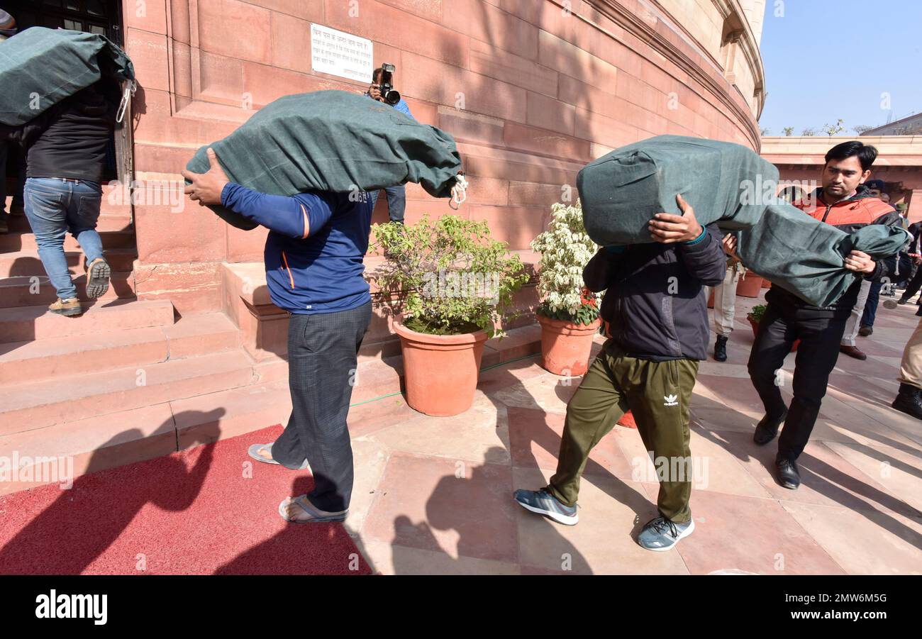 NEW DELHI, INDIA - FEBRUARY 1: Security check bags containing copy 