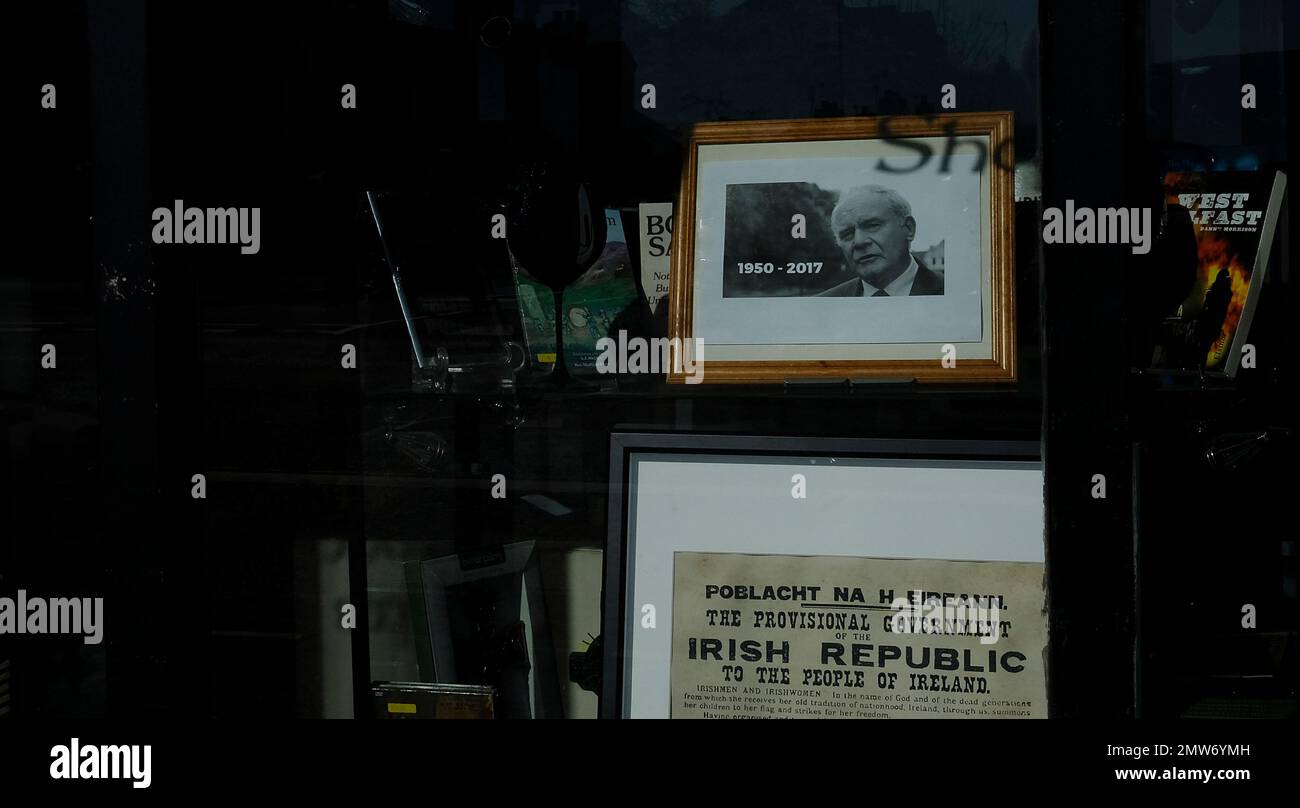 A memorial to the Martin McGuinness in a Sinn Fein political party 