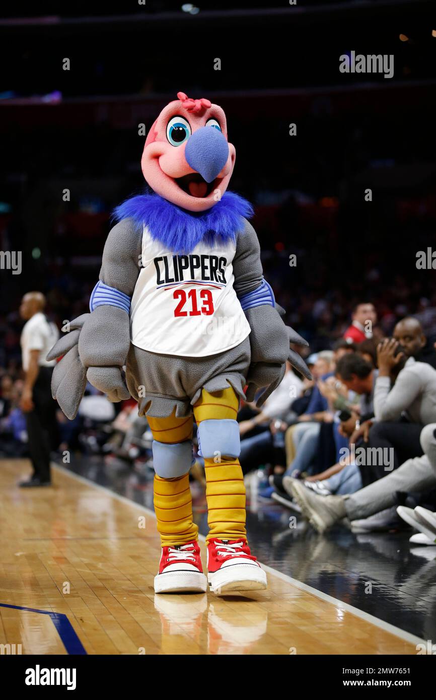 Los Angeles Clippers mascot Chuck the Condor dances during an NBA basketball game between the Los Angeles Clippers and Utah Jazz, Saturday, March 25, 2017, in Los Angeles