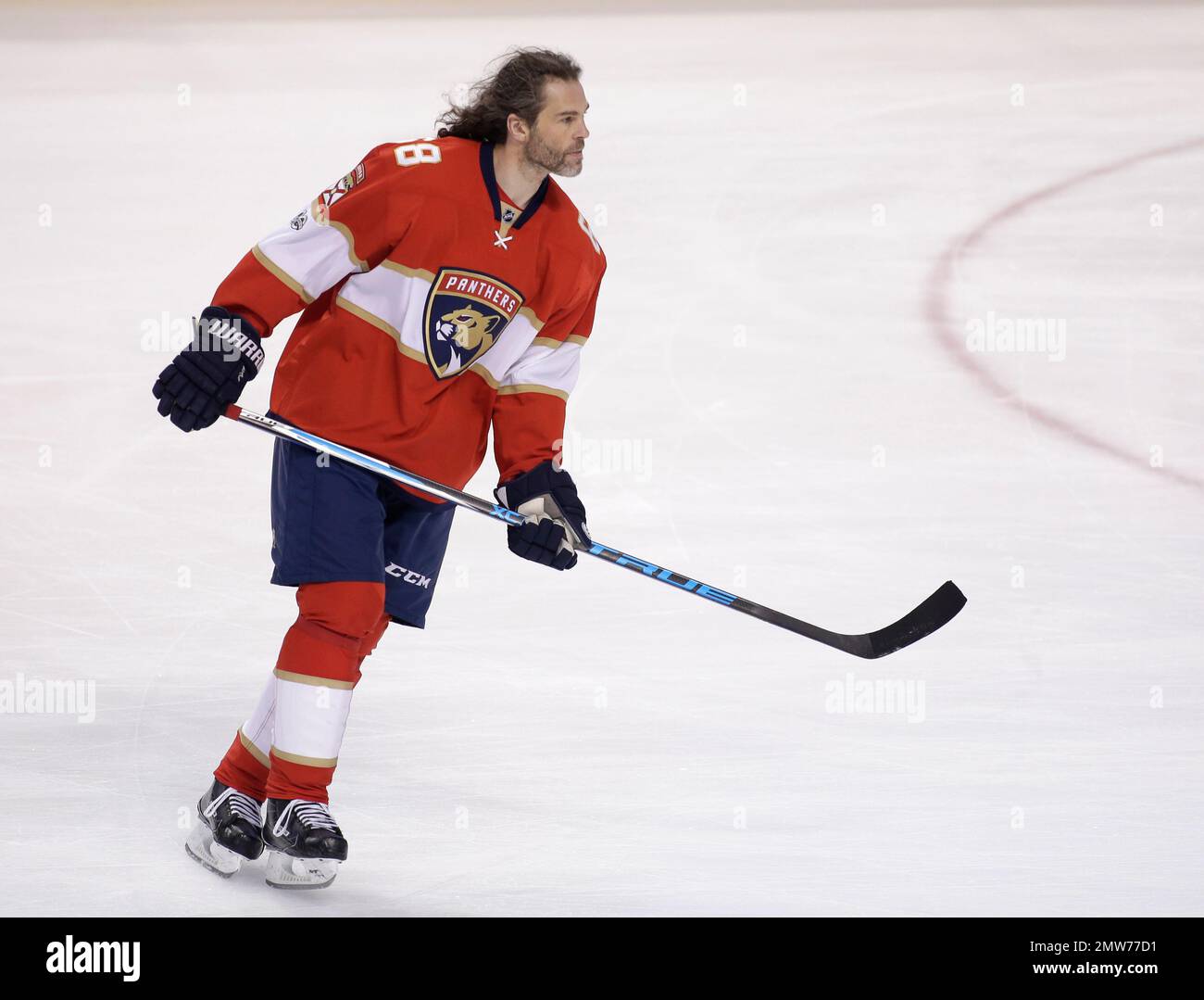 Florida Panthers right wing Jaromir Jagr (68) prepares for a face off  during the second period of an NHL hockey game against the Montreal  Canadiens, Monday, April 3, 2017, in Sunrise, Fla.