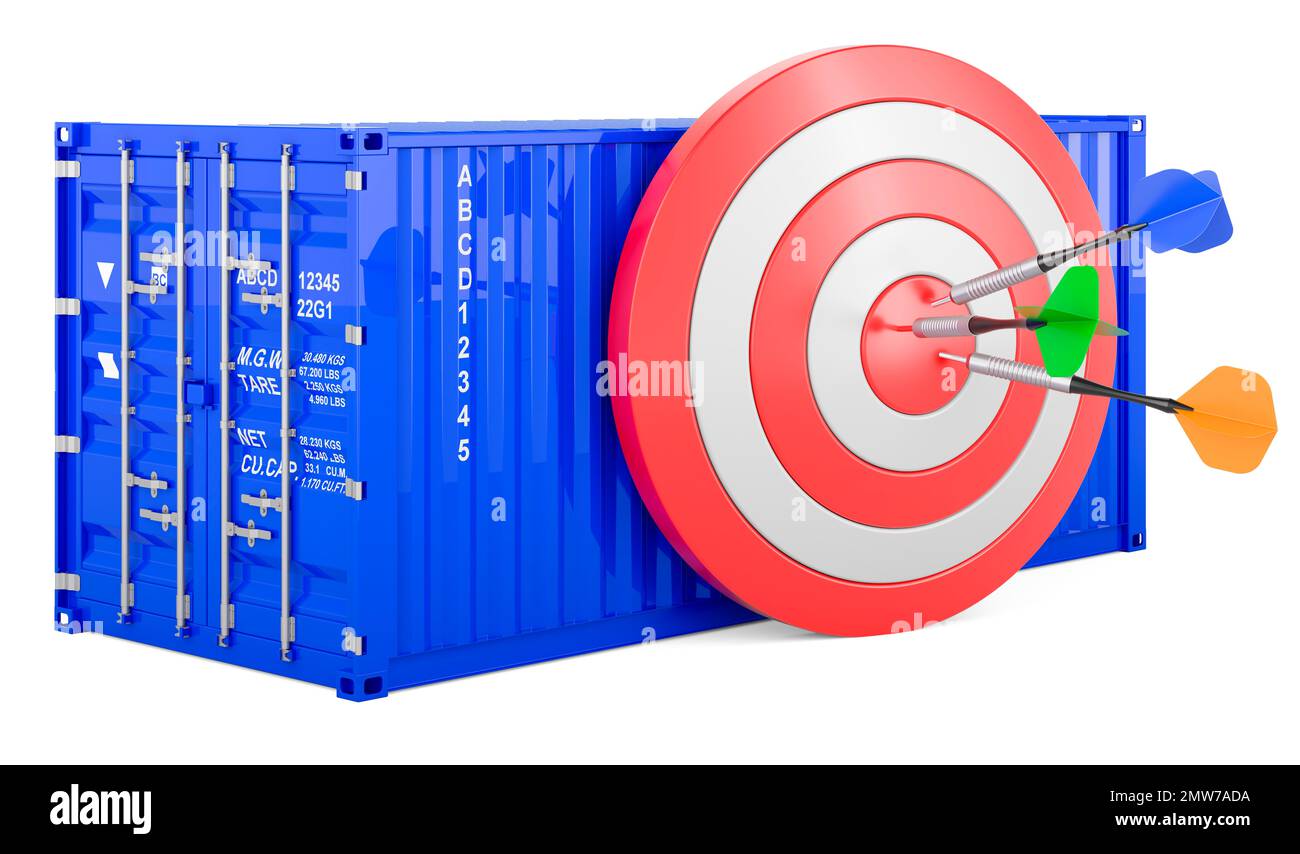 Cargo container with target with arrows. 3D rendering isolated on white