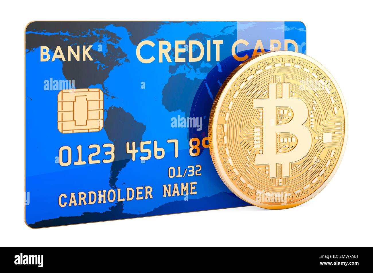 Credit card with bitcoin, 3D rendering isolated on white background Stock  Photo - Alamy