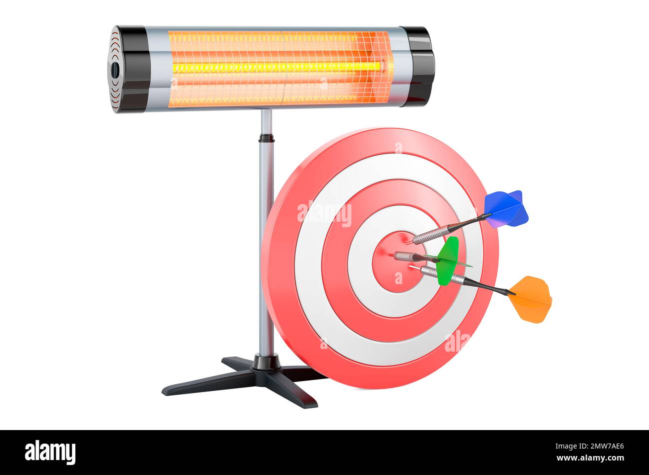 Electric Halogen or infrared heater and target with arrows. 3D