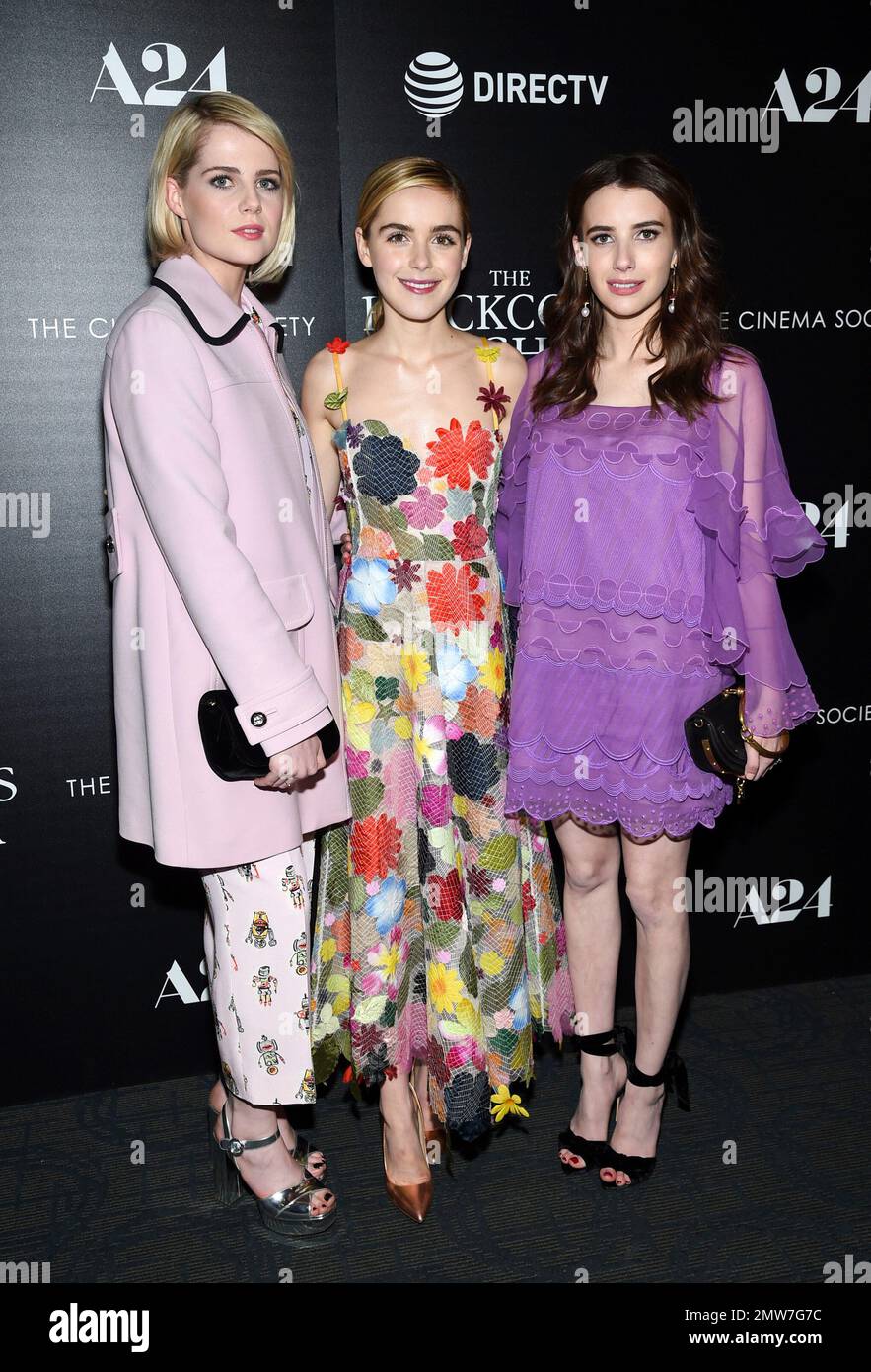 Actors Lucy Boynton, left, Kiernan Shipka and Emma Roberts attend a