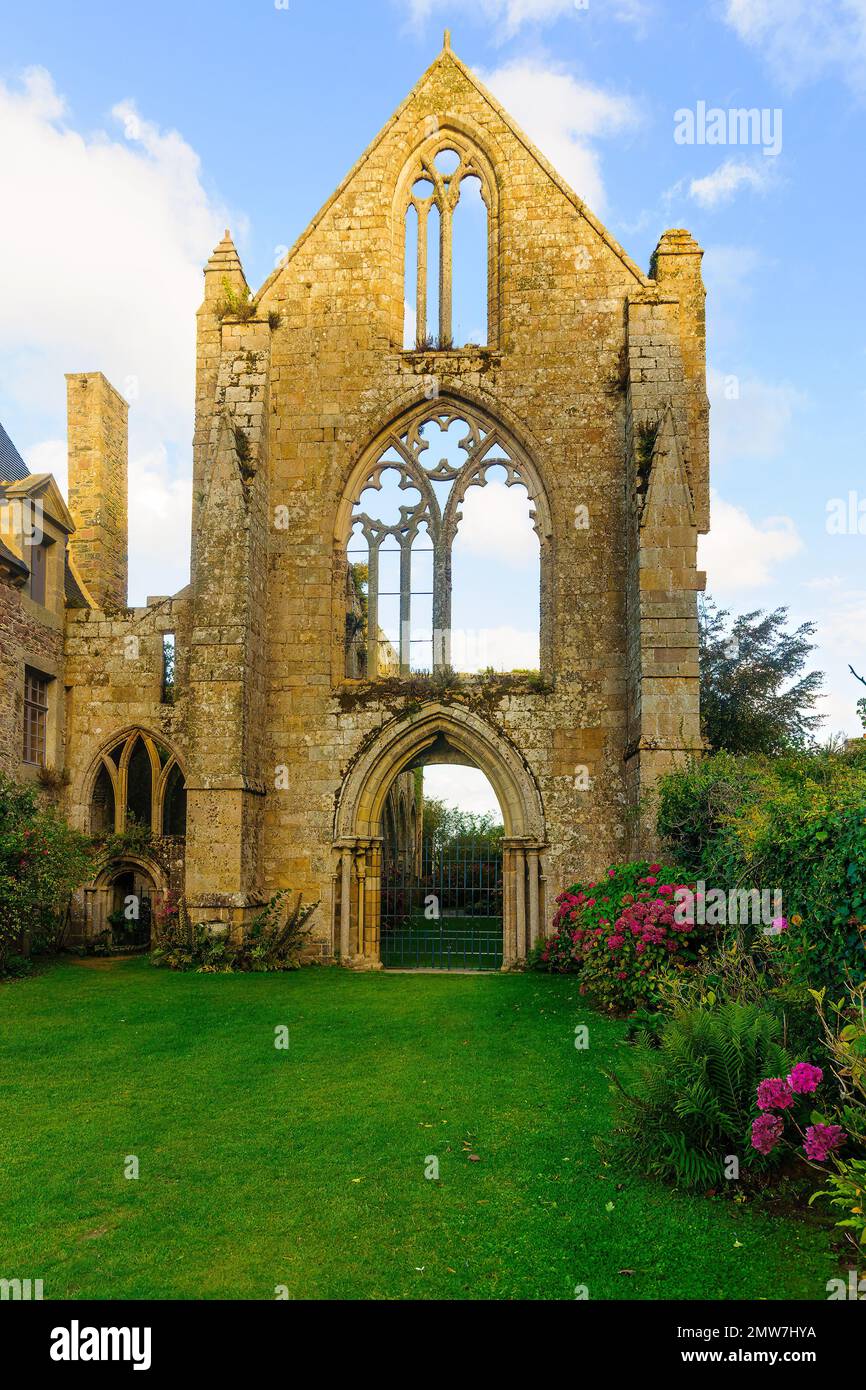 View of the ruins of Abbaye de Beauport, in Paimpol, Cotes-d'Armor, Brittany, France Stock Photo