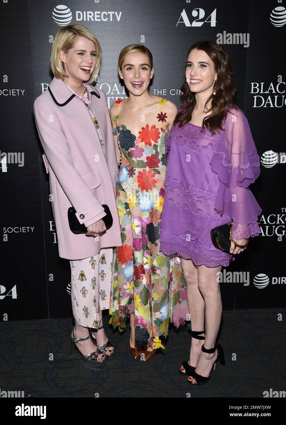 Actors Lucy Boynton, left, Kiernan Shipka and Emma Roberts attend a