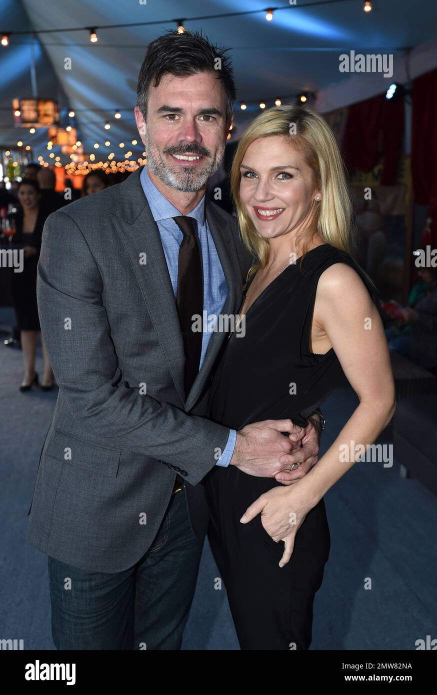 Graham Larson, left, and Rhea Seehorn attends Backstage at the Geffen