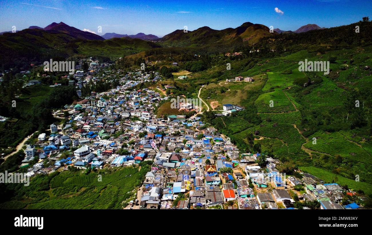 An aerial view of a village in a green forest Stock Photo - Alamy