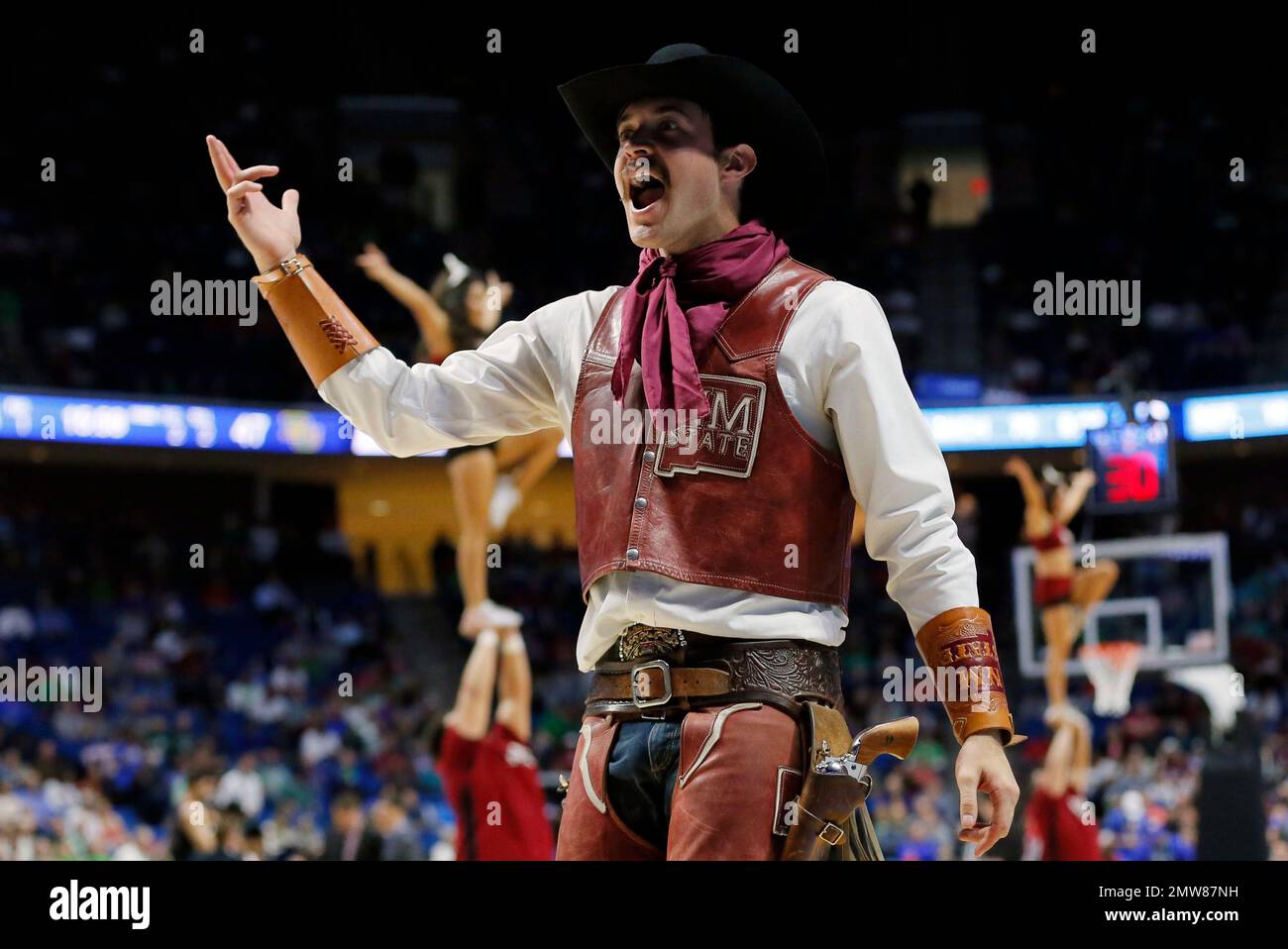 New Mexico State mascot Pistol Pete motivates fans during a firstround