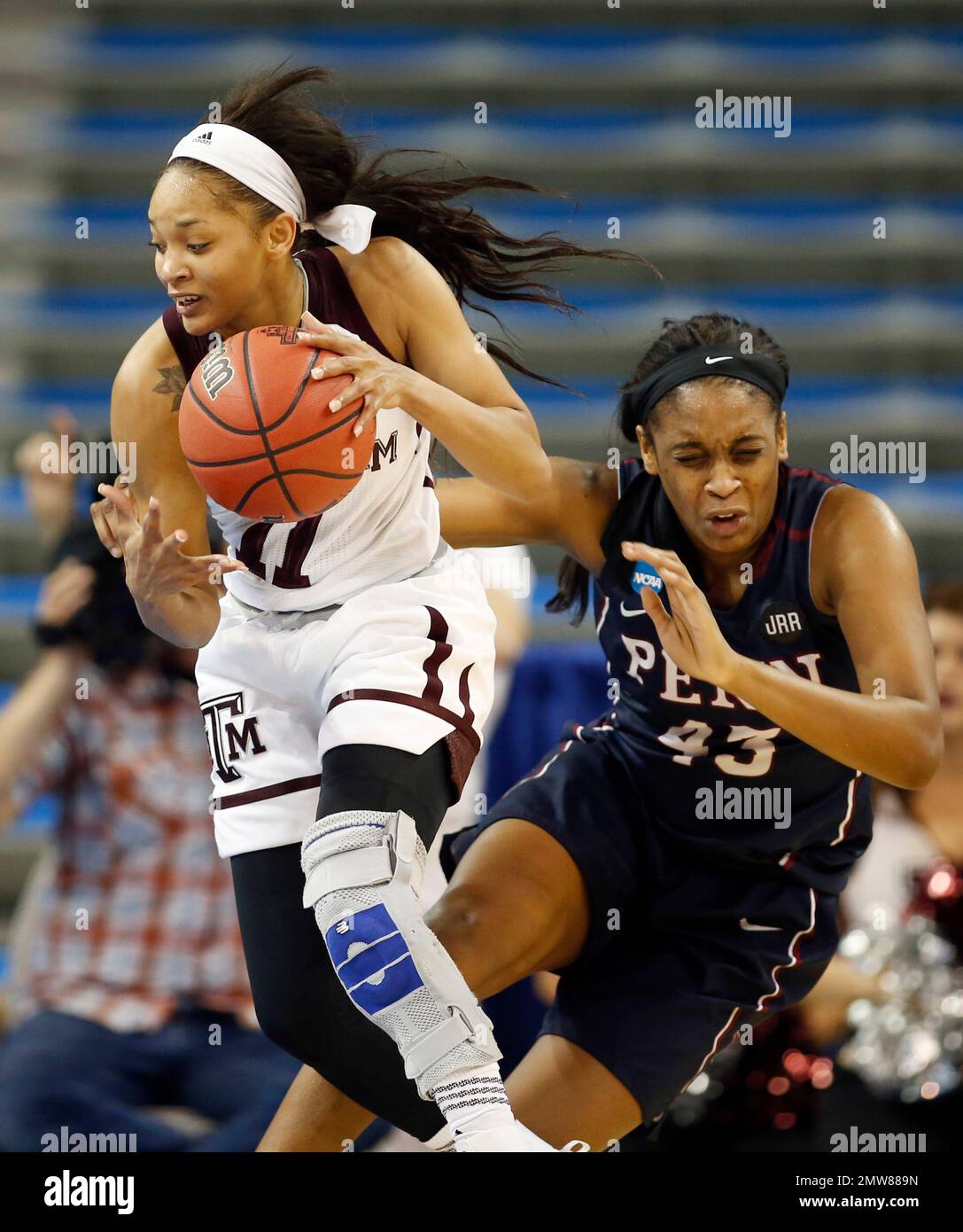 Texas A&M guard Curtyce Knox, left, steals the ball away from Penn ...