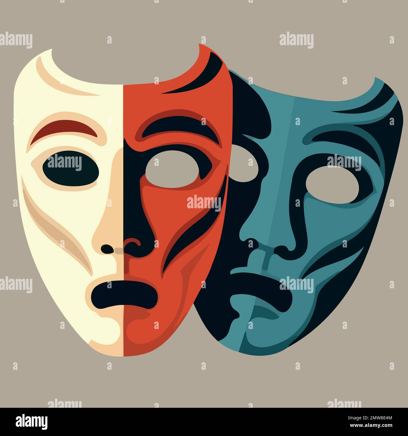 object dramatic theater masks minimalistic colorful vector