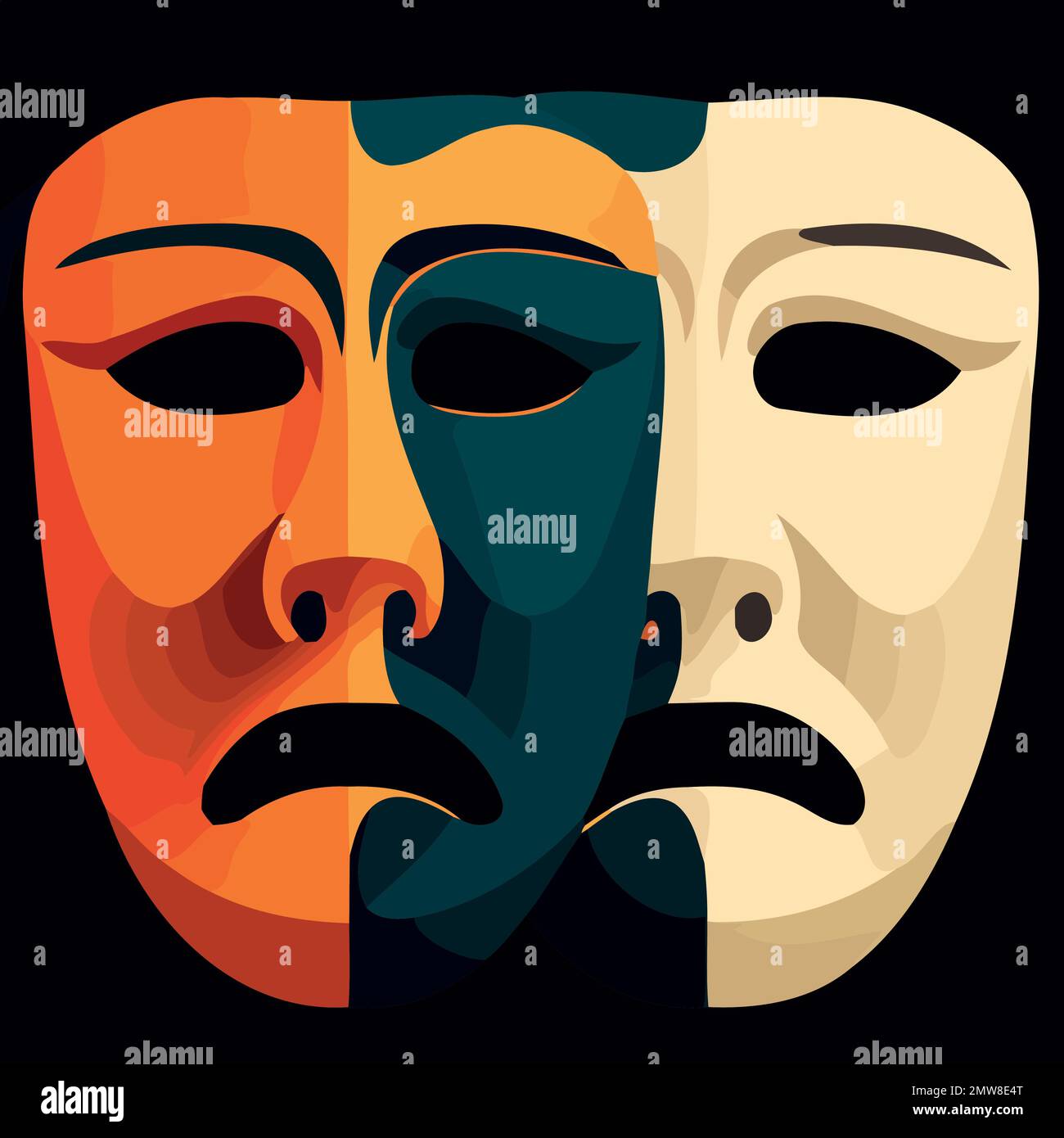 object dramatic theater masks minimalistic colorful vector illustration