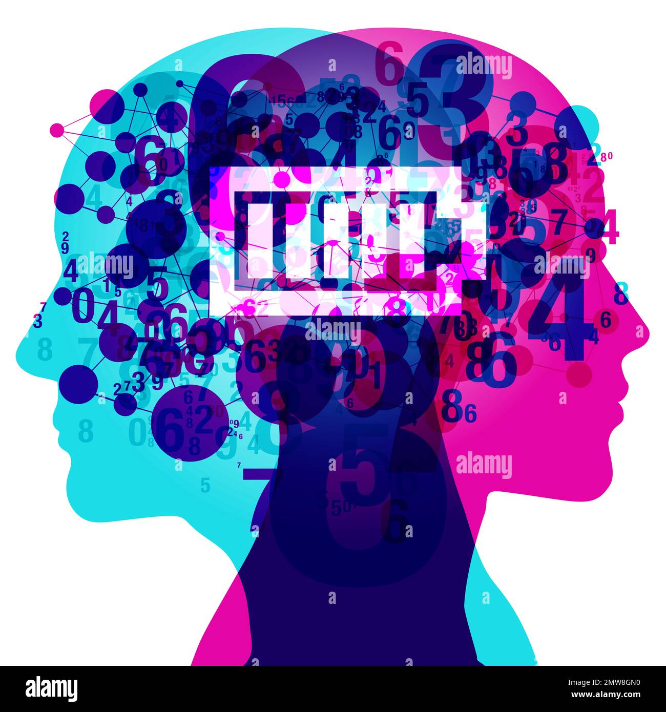 2 figure backtoback side silhouette overlaid with blending semi