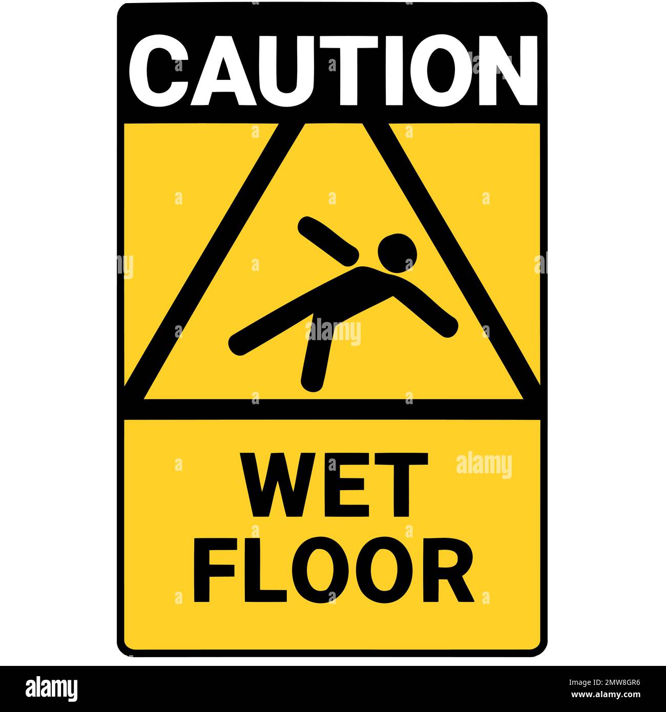 Caution wet floor warning sign with slipping and falling character