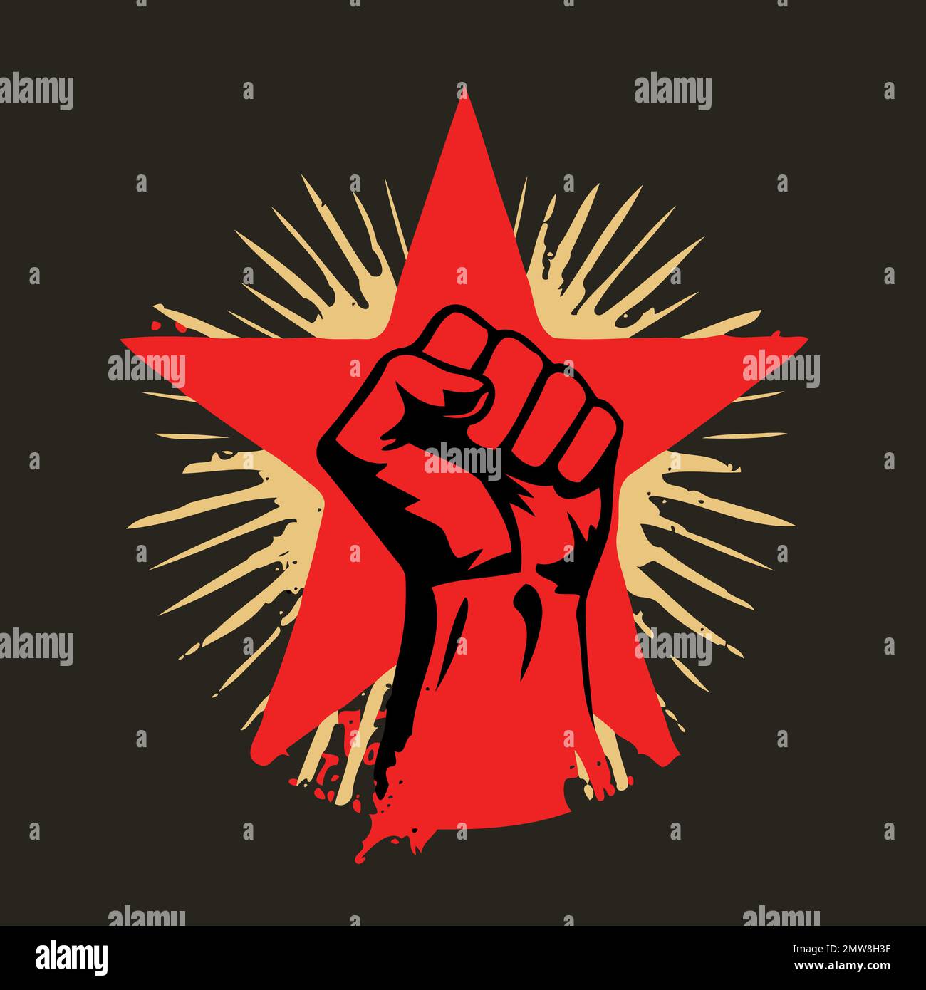 Pjece Smelte Puno Raised fist symbol with pentagonal star behind and colors red yellow and  black Stock Vector Image & Art - Alamy