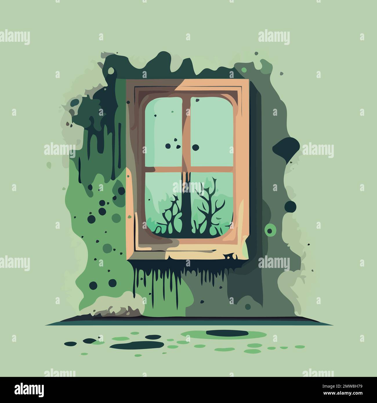 musty wall of contaminated room mold fungus vector illustration Stock