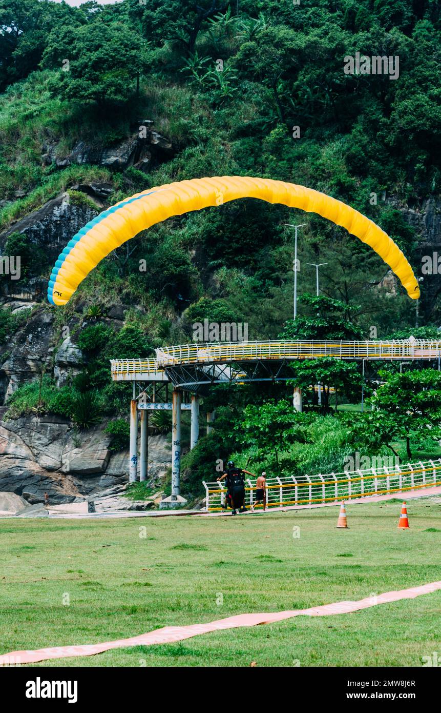 Rio de Janeiro, Brazil - January 31, 2023: Paraglider at Sao Conrado beach in Rio de Janeiro, Brazil Stock Photo