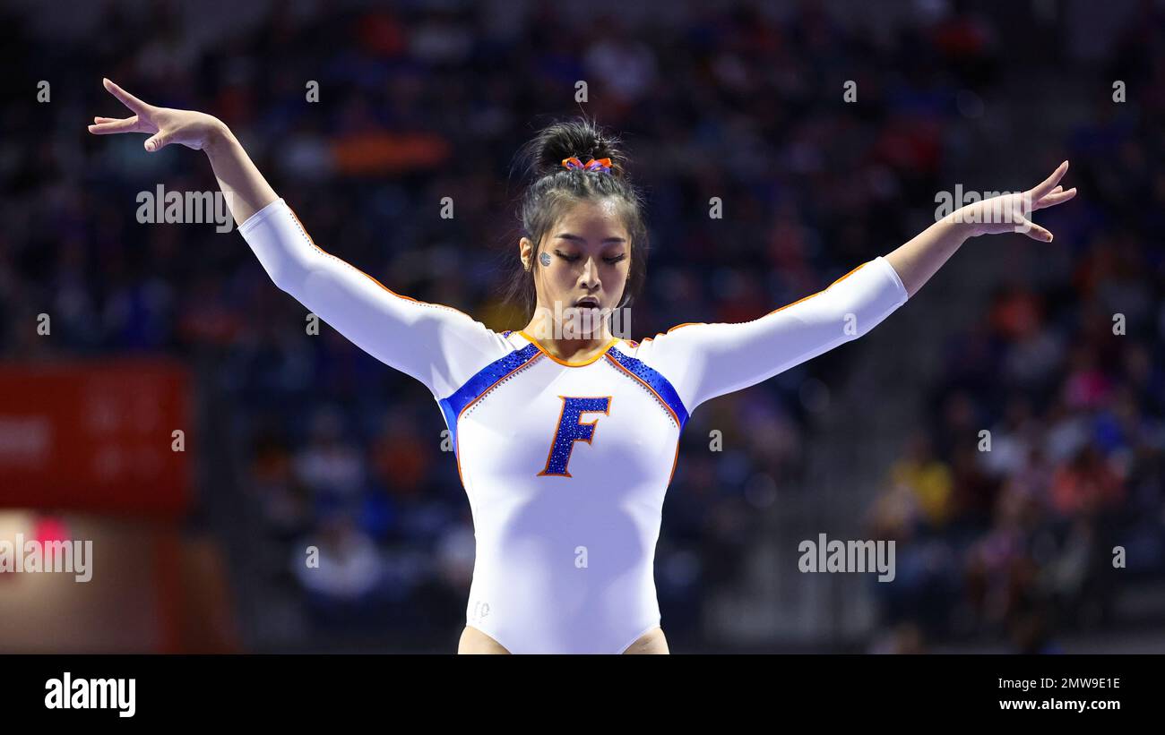 Florida's Victoria Nguyen competes on the beam during an NCAA