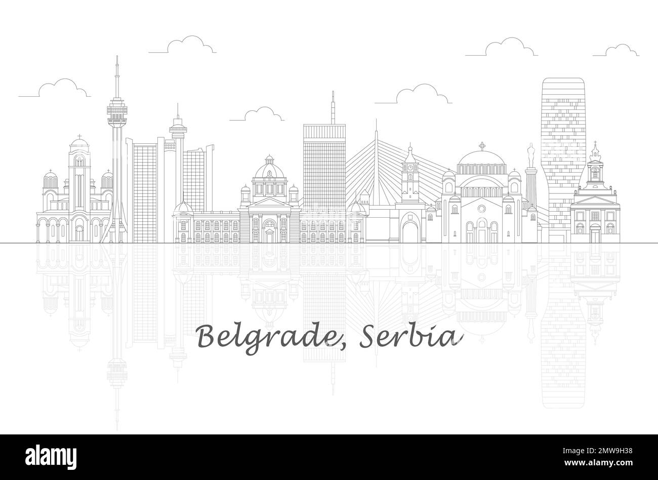 Outline Skyline panorama of City of Belgrade, Serbia - vector illustration Stock Vector
