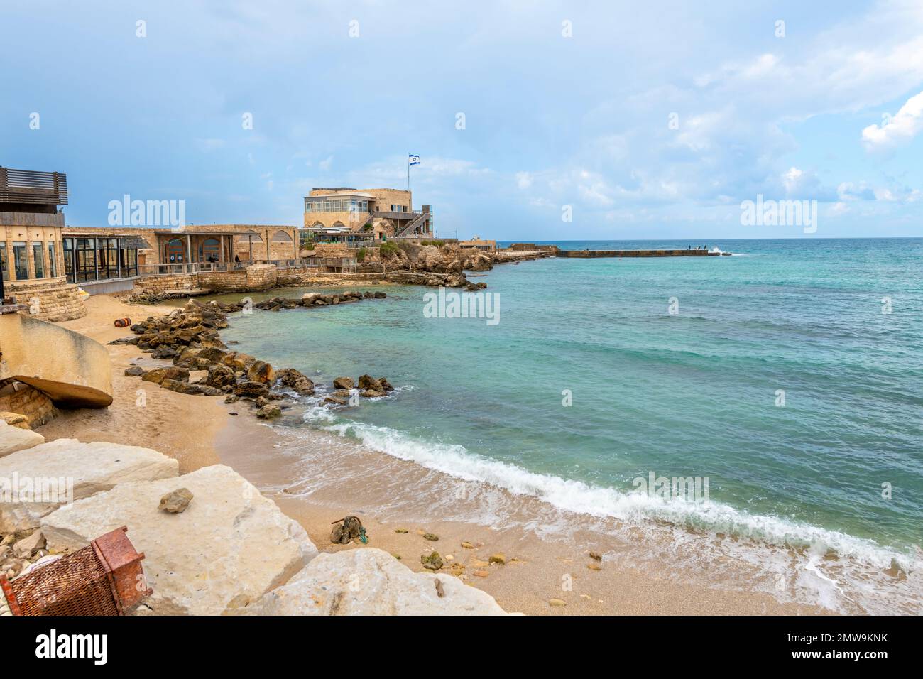 The ancient archaeological Caesarea National Park and and historic port on the Mediterranean coast of Caesarea, Israel. Stock Photo