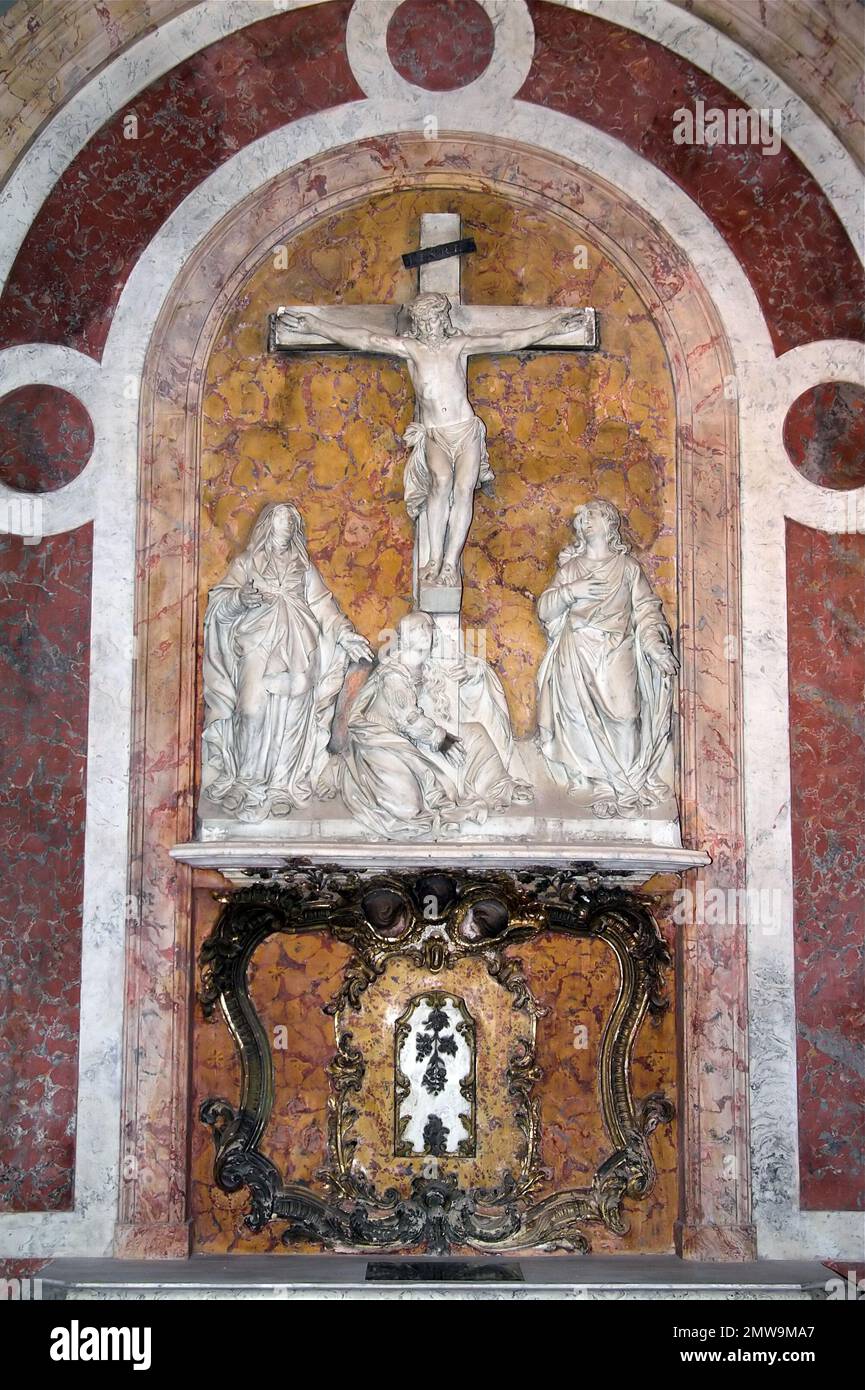 Nancy, Francja, France, Frankreich, Church of Notre-Dame-de-Bonsecours interior; Jesus crucifixion scene; Kreuzigungsszene Jesu Stock Photo