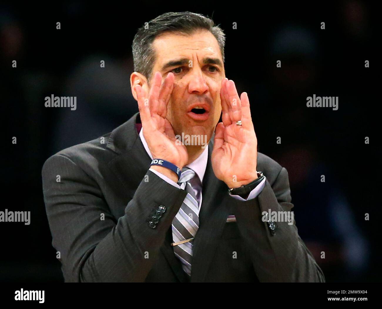 Villanova head coach Jay Wright yells instructions to his players
