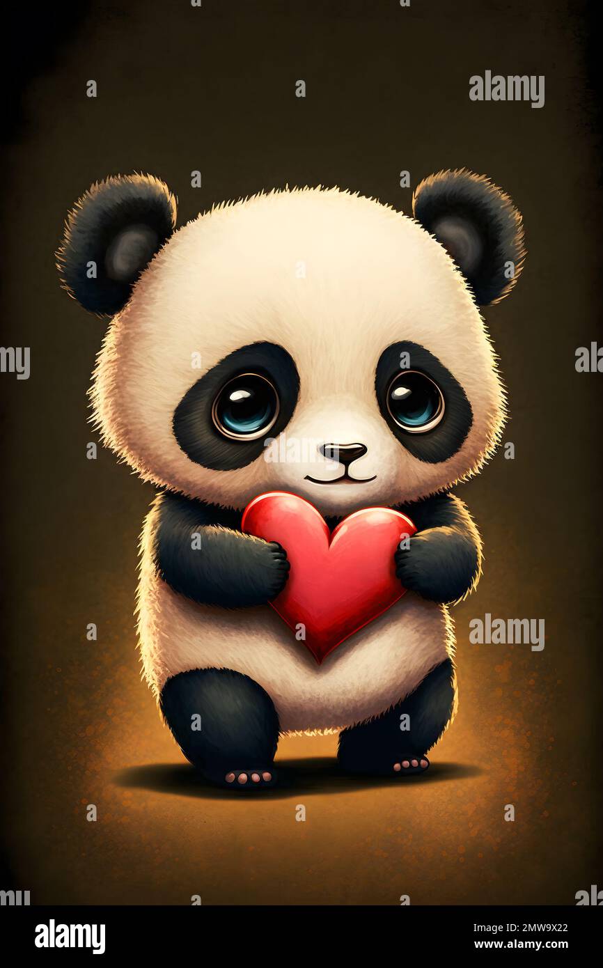 Cute panda holding a red heart. Valentine's day background Stock ...