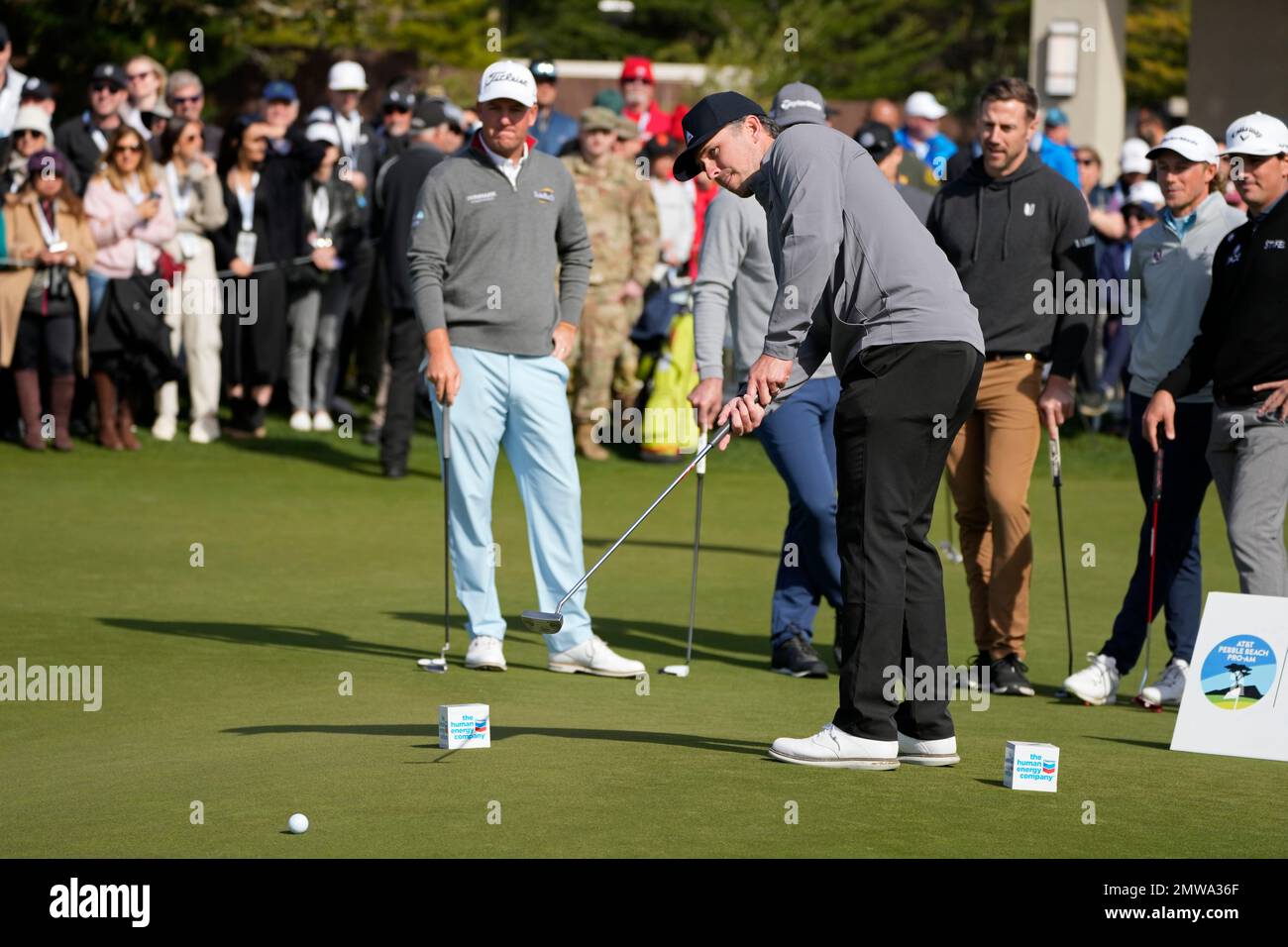 Buster Posey competes in the putting challenge event of the AT&T