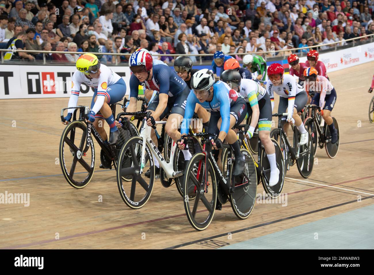 Megan Jastrab and LIly Williams, stars and stripes helmet and skinsuit