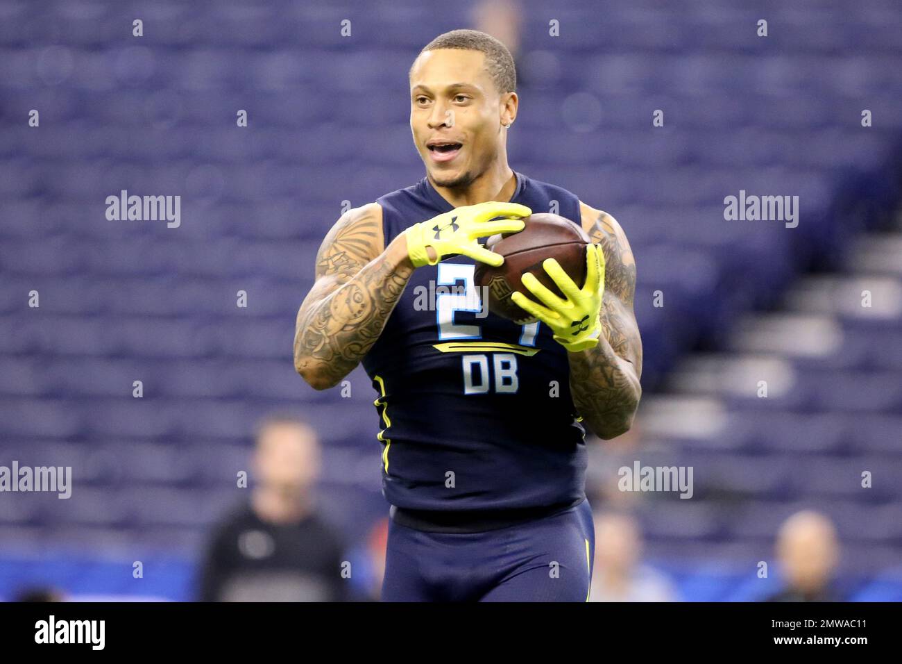 North Carolina State safety Josh Jones competes in a drill at the 2017 NFL football scouting