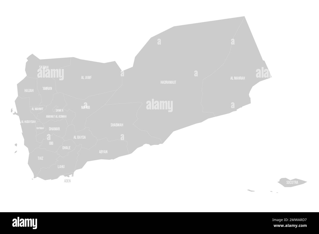 Yemen political map of administrative divisions Stock Vector