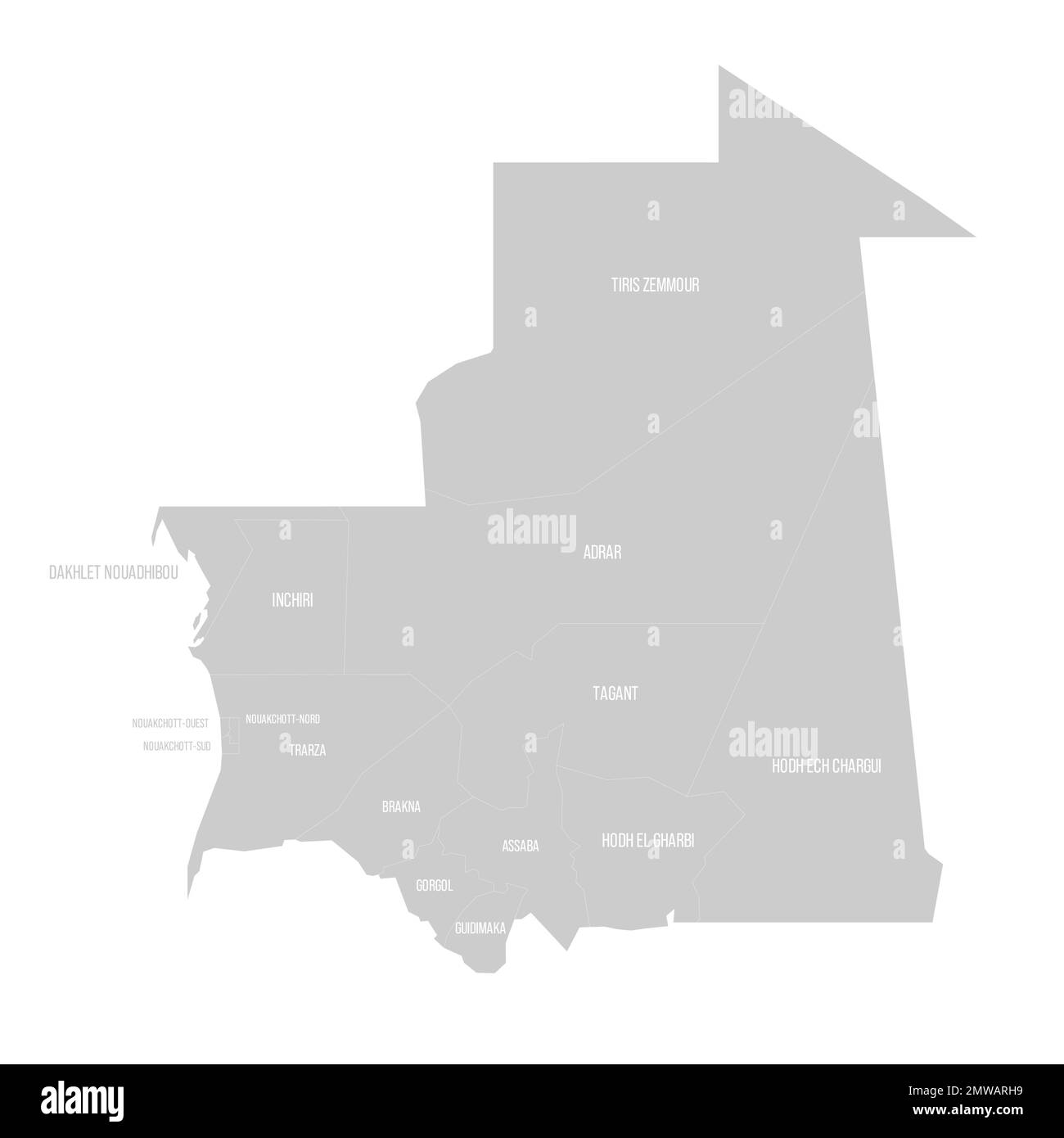 Mauritania political map of administrative divisions Stock Vector