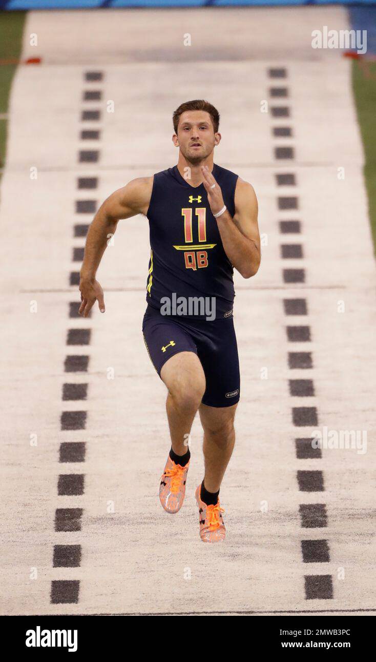 Pittsburgh quarterback Nathan Peterman runs the 40yard dash at the NFL