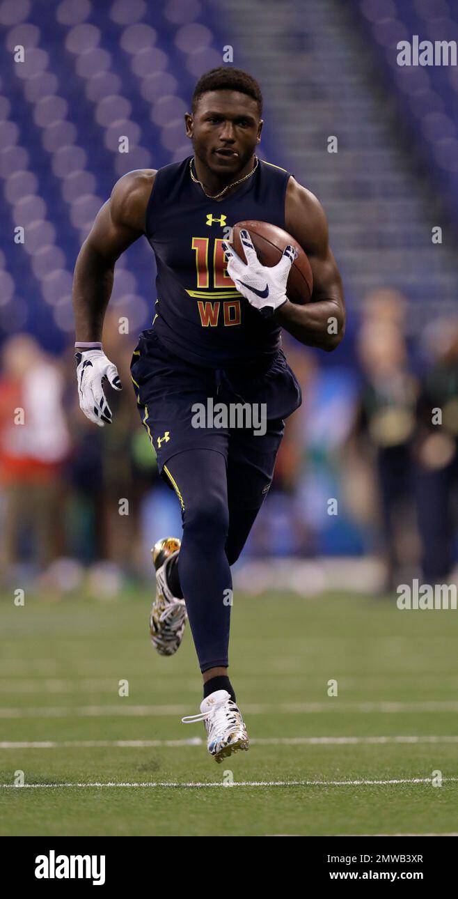 Penn State wide receiver Chris Godwin runs a drill at the NFL football ...