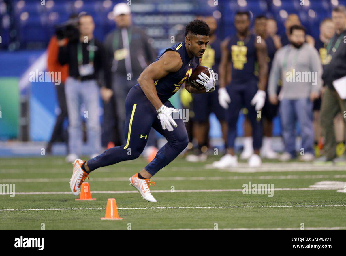 Boise State running back Jeremy Mcnichols runs a drill at the NFL