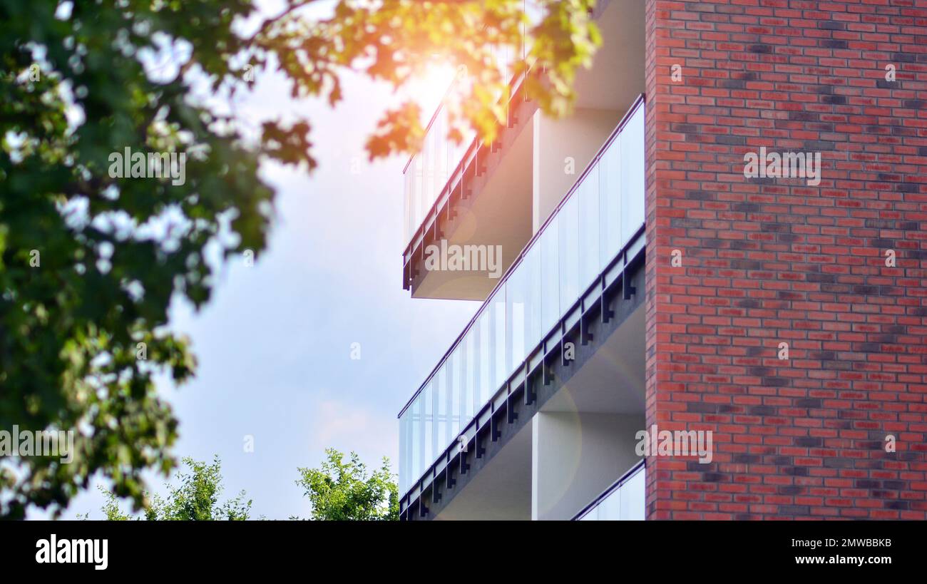 View of Modern residential building with new apartments in a green residential ...