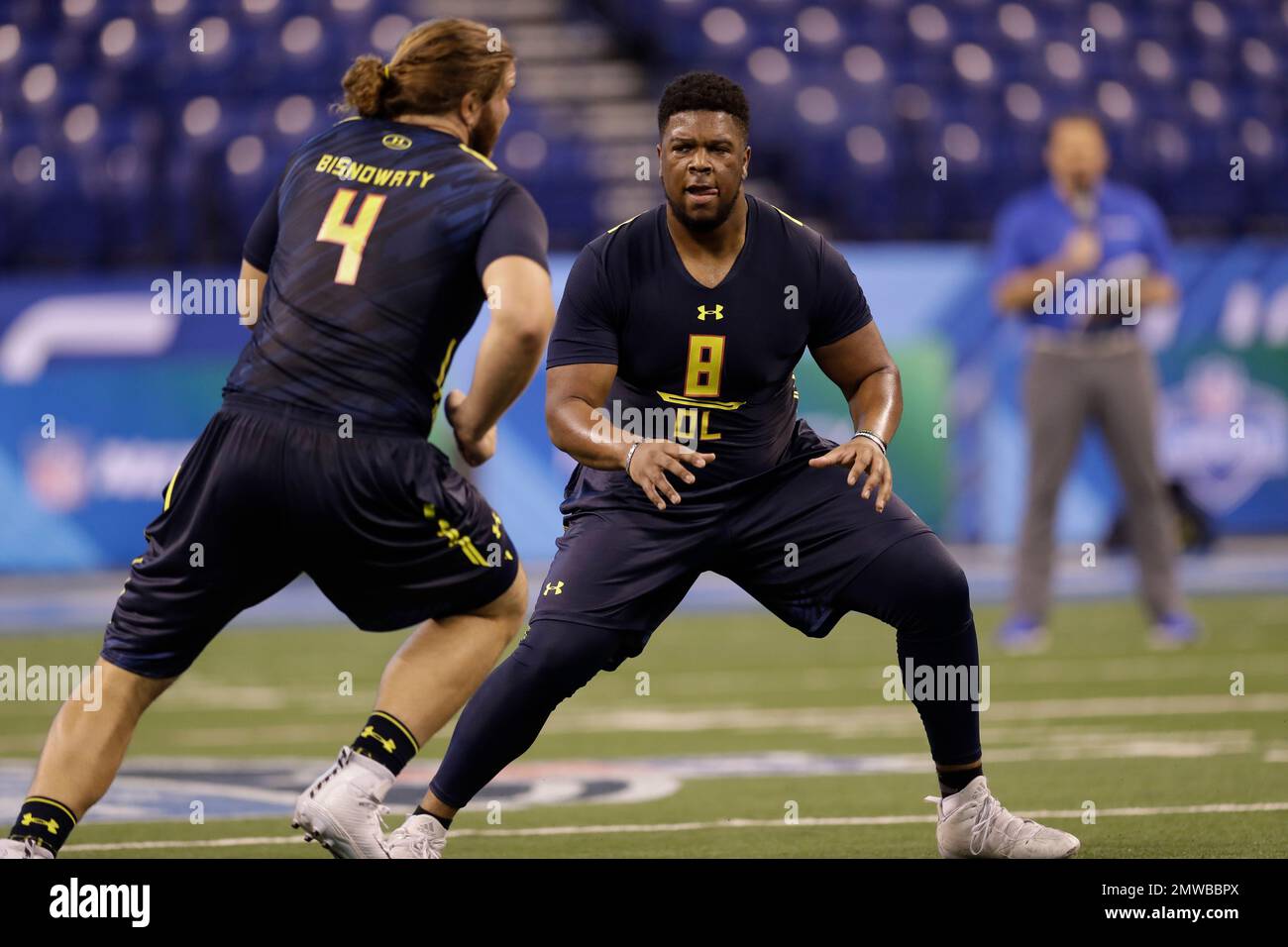 Miami of Ohio offensive lineman Collin Buchanan runs a drill at the NFL ...