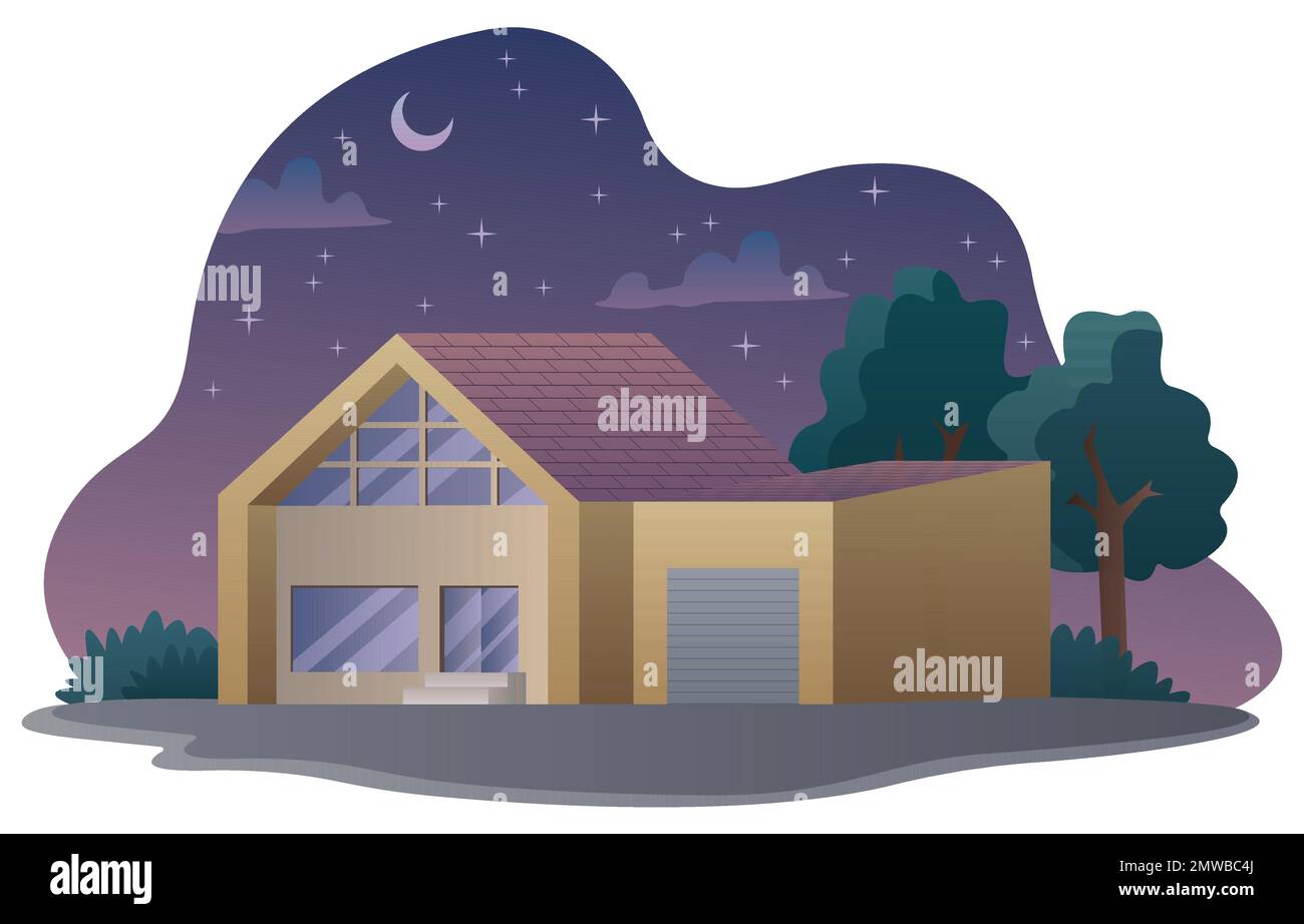 Modern House Night Stock Vector Image & Art Alamy