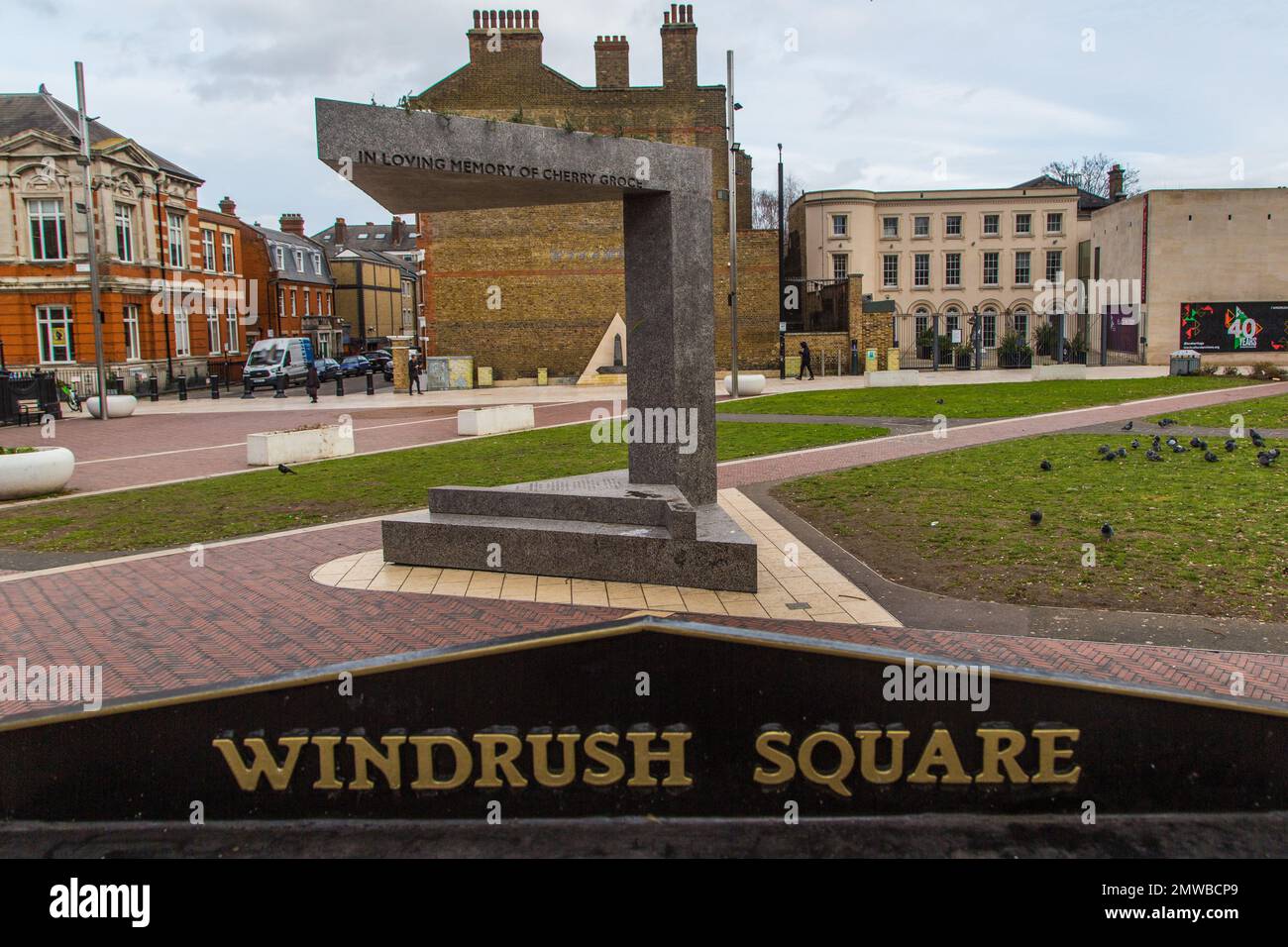 February 1, 2023: Cherry Groce memoriali is seeen in Windrush square along side The Black Cutural Archives on the left and Brixton Tate Library on the right. Designed by world-renowned architect Sir David Adjaye, the Pavilion commemorates the life of Cherry Groce, an innocent mother who was shot in her home in 1985 by the Metropolitan Police. (Credit Image: © Thabo Jaiyesimi/SOPA Images via ZUMA Press Wire) EDITORIAL USAGE ONLY! Not for Commercial USAGE! Stock Photo