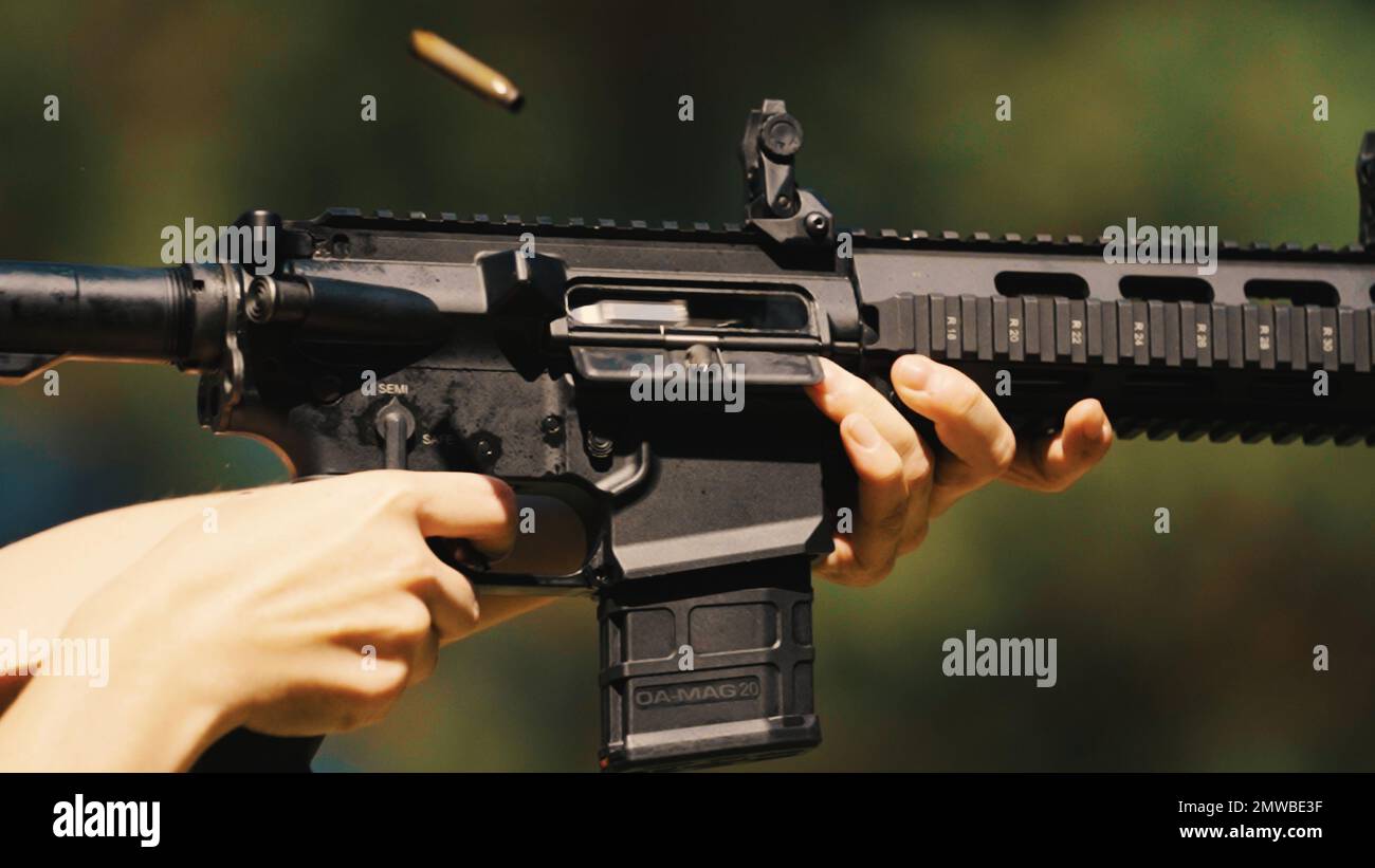 Burst fire from an automatic rifle. Continuous firing of bullets. Used